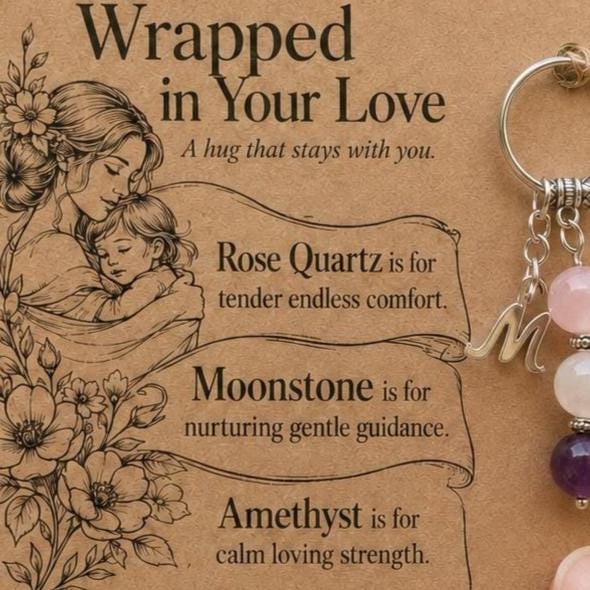 Mum Gift from Son, Crystal Keyring with Illustrated 'Wrapped in Your Love' Card