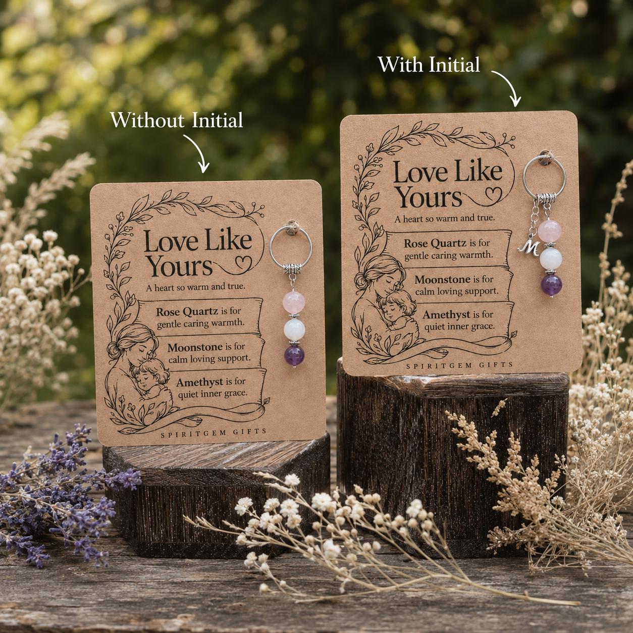 Mom Gift from Daughter, Crystal Keyring with Illustrated 'Love Like Yours' Card, Personalized