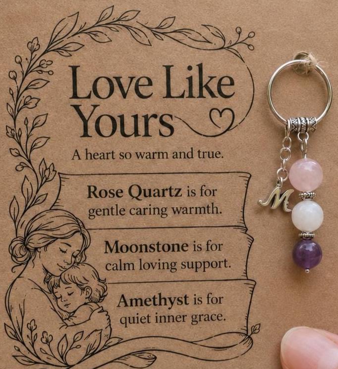 Mom Gift from Daughter, Crystal Keyring with Illustrated 'Love Like Yours' Card, Personalized