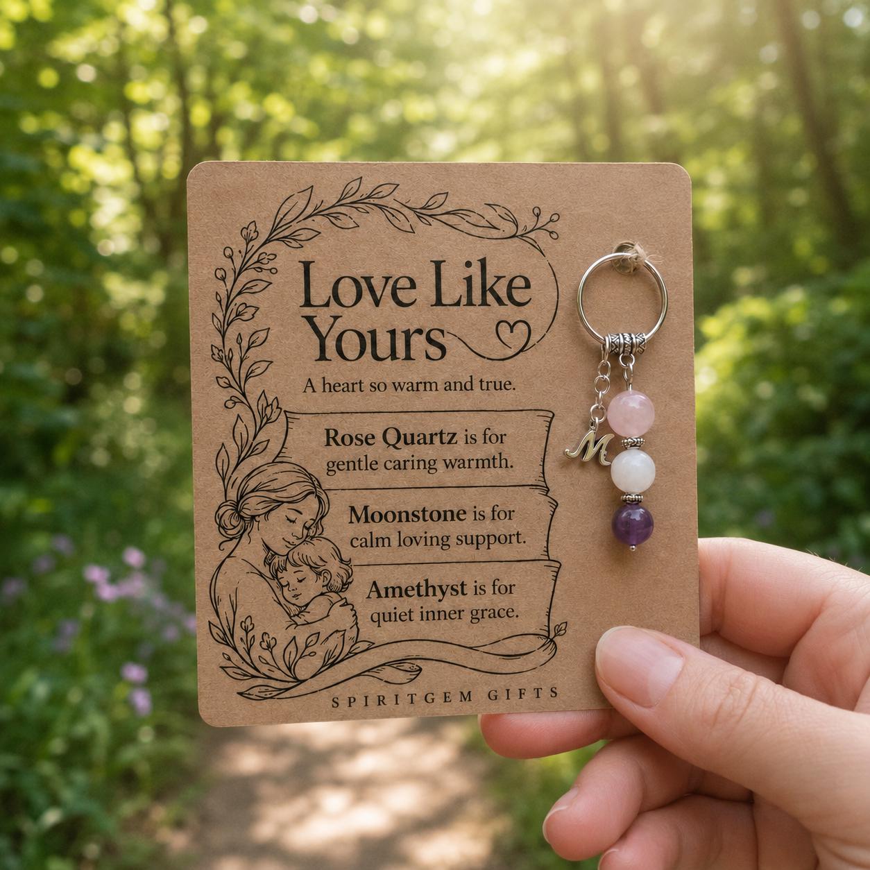 Mom Gift from Daughter, Crystal Keyring with Illustrated 'Love Like Yours' Card, Personalized