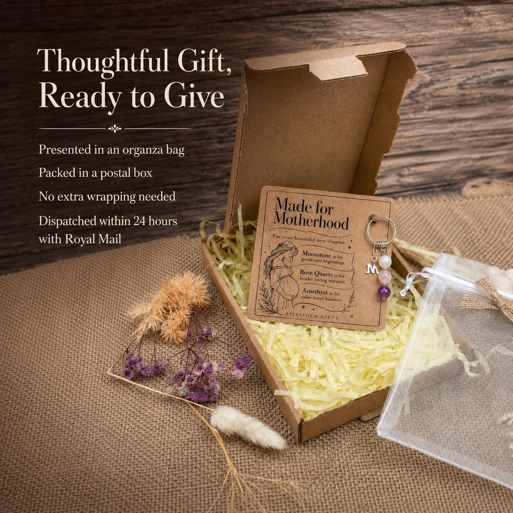 Mum to Be Gift, Pregnancy Crystal Keyring with Illustrated 'Made for Motherhood' Card