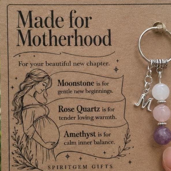 Mum to Be Gift, Pregnancy Crystal Keyring with Illustrated 'Made for Motherhood' Card