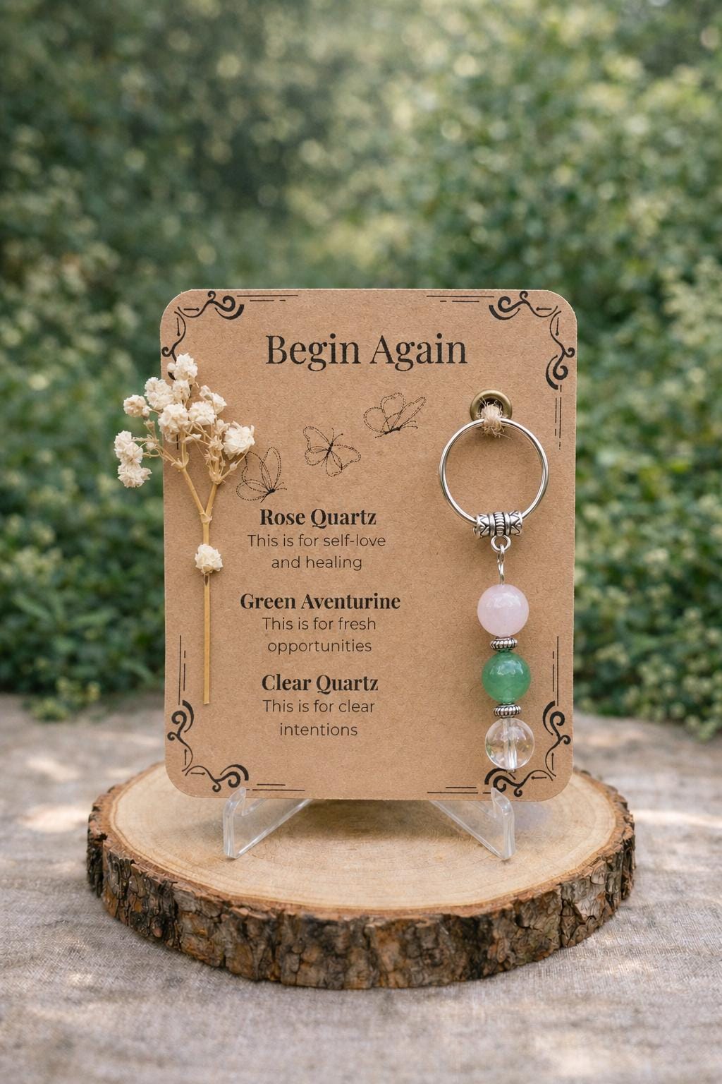 PERSONALISED Crystal Keyring Gift / New Beginnings for Fresh Start Healing Self Love Costum Keychain