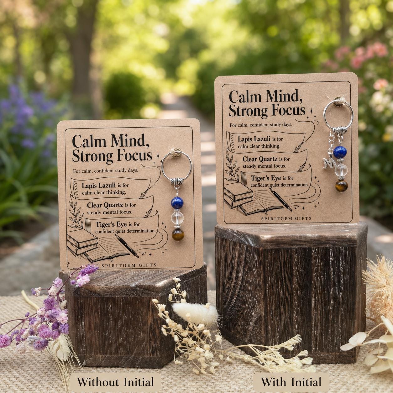 Driving Test Good Luck Gift, Calm Crystal Keyring with Illustrated 'Calm Mind, Strong Focus' Card