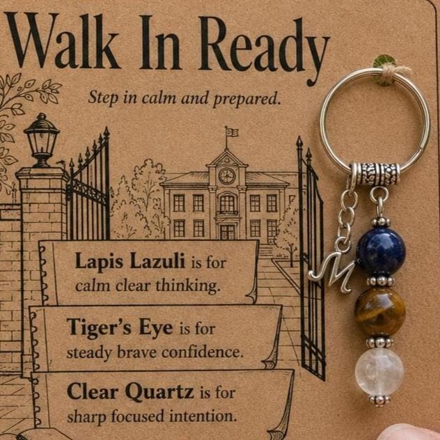 First Day of School Gift, Crystal Keyring with Illustrated 'Walk In Ready' Card