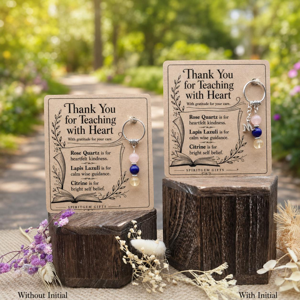 TEACHER THANK YOU Crystal Keyring, Teacher Gift with Illustrated Keepsake Card