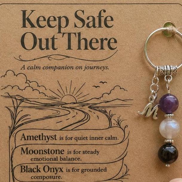 New Driver Gift, Passed Driving Test Crystal Keyring with Illustrated 'Keep Safe Out There' Card