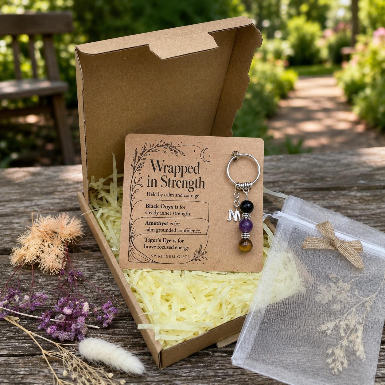 PERSONALISED STRENGTH Crystal Keyring, Encouragement Gift with Illustrated Keepsake Card
