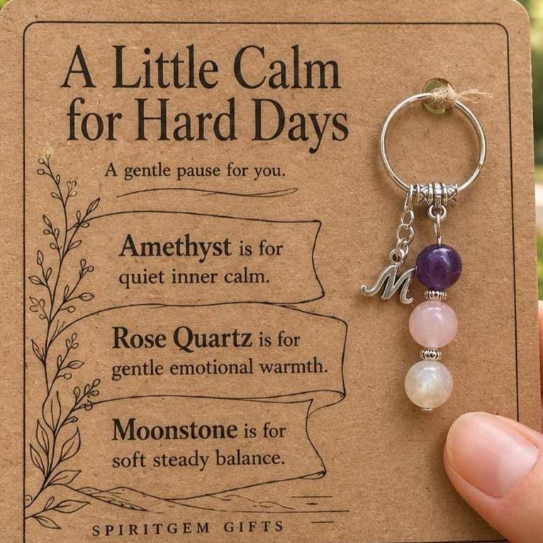PERSONALISED CALM Crystal Keyring, Encouragement Gift with Illustrated Keepsake Card