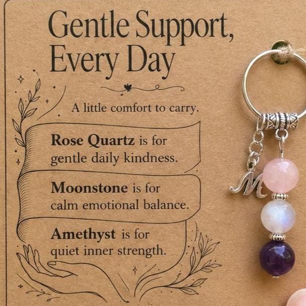 Thinking of You Gift, Crystal Keyring with Illustrated 'Gentle Support, Every Day' Card