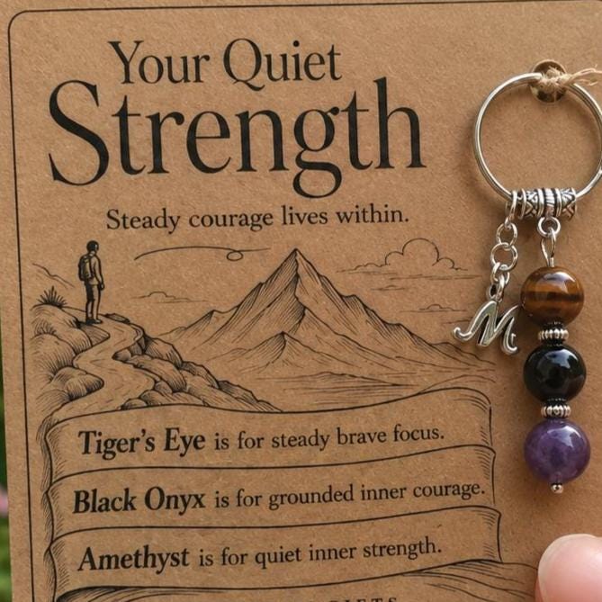 PERSONALISED COURAGE Crystal Keyring, Quiet Strength Gift with Illustrated Keepsake Card