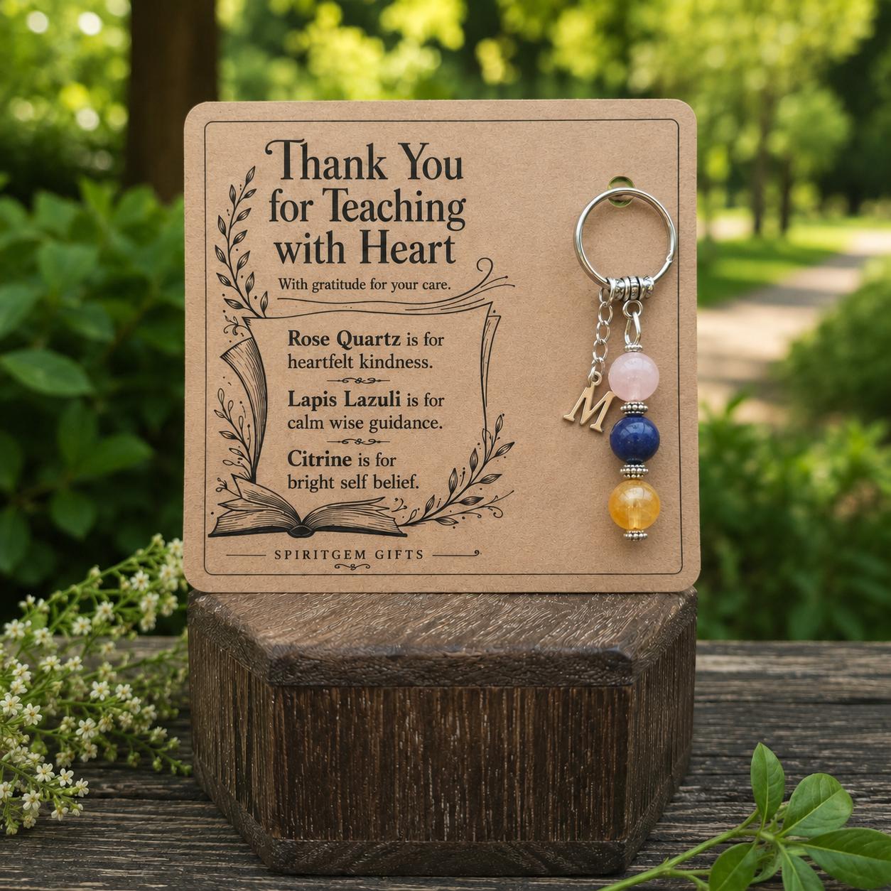 TEACHER THANK YOU Crystal Keyring, Teacher Gift with Illustrated Keepsake Card