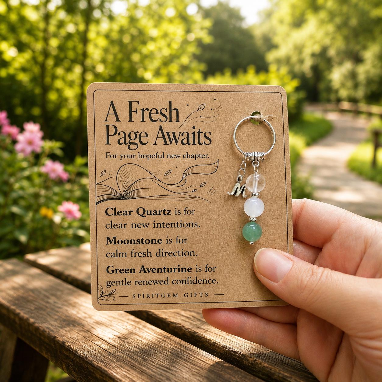 PERSONALISED FRESH START Crystal Keyring, New Chapter Gift with Illustrated Keepsake Card