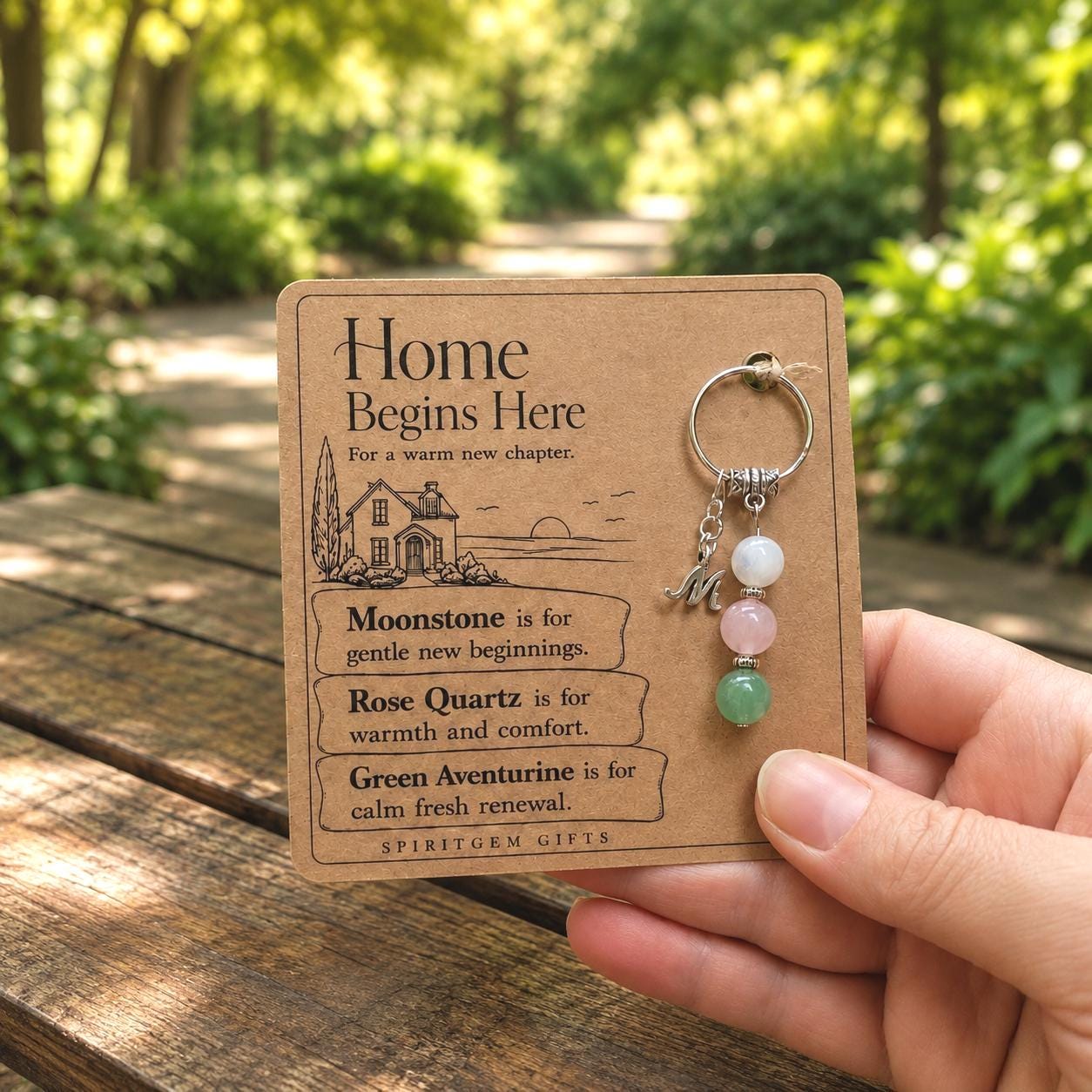 PERSONALISED MOVING HOME Crystal Keyring, New Home Gift with Illustrated Keepsake Card