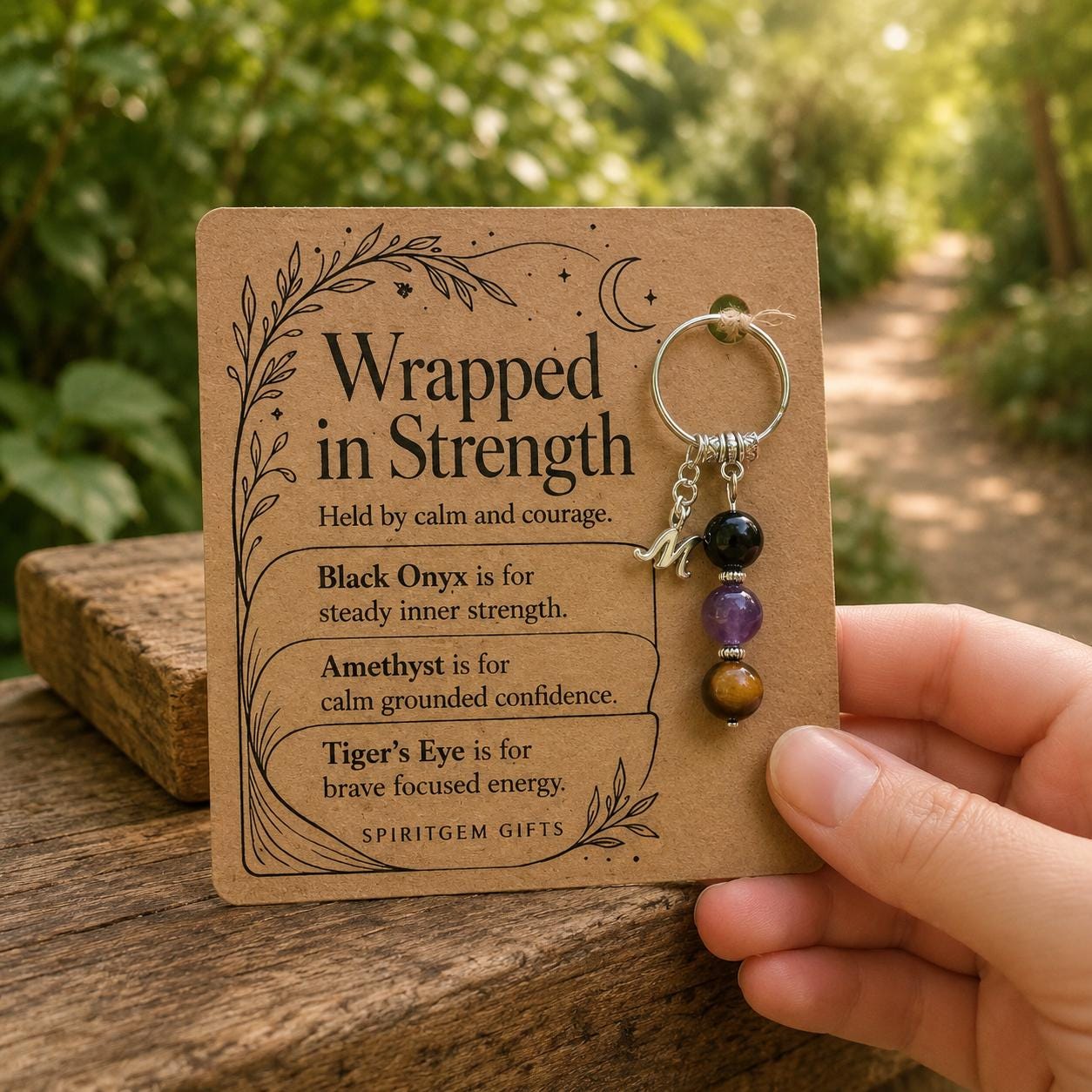 PERSONALISED STRENGTH Crystal Keyring, Encouragement Gift with Illustrated Keepsake Card