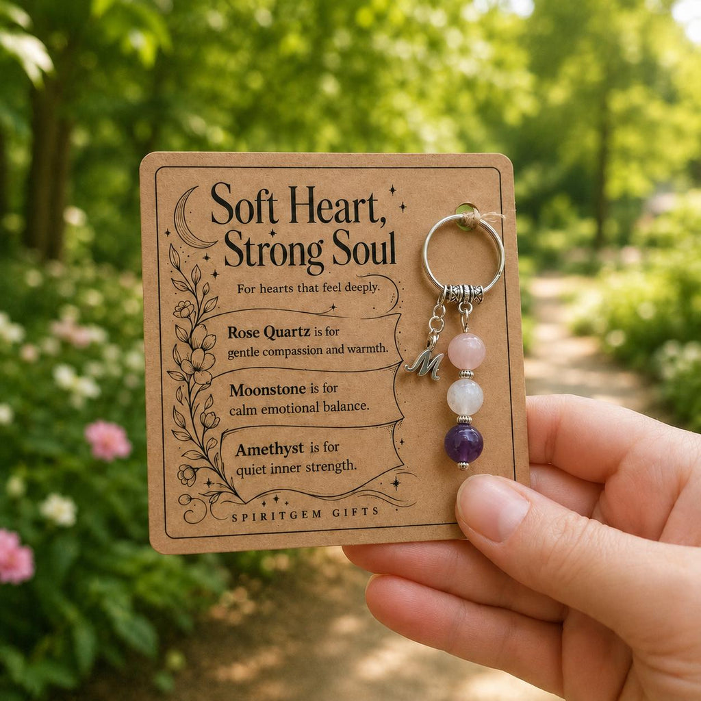 PERSONALISED EMPATH Crystal Keyring, Sensitive Soul Gift with Illustrated Keepsake Card