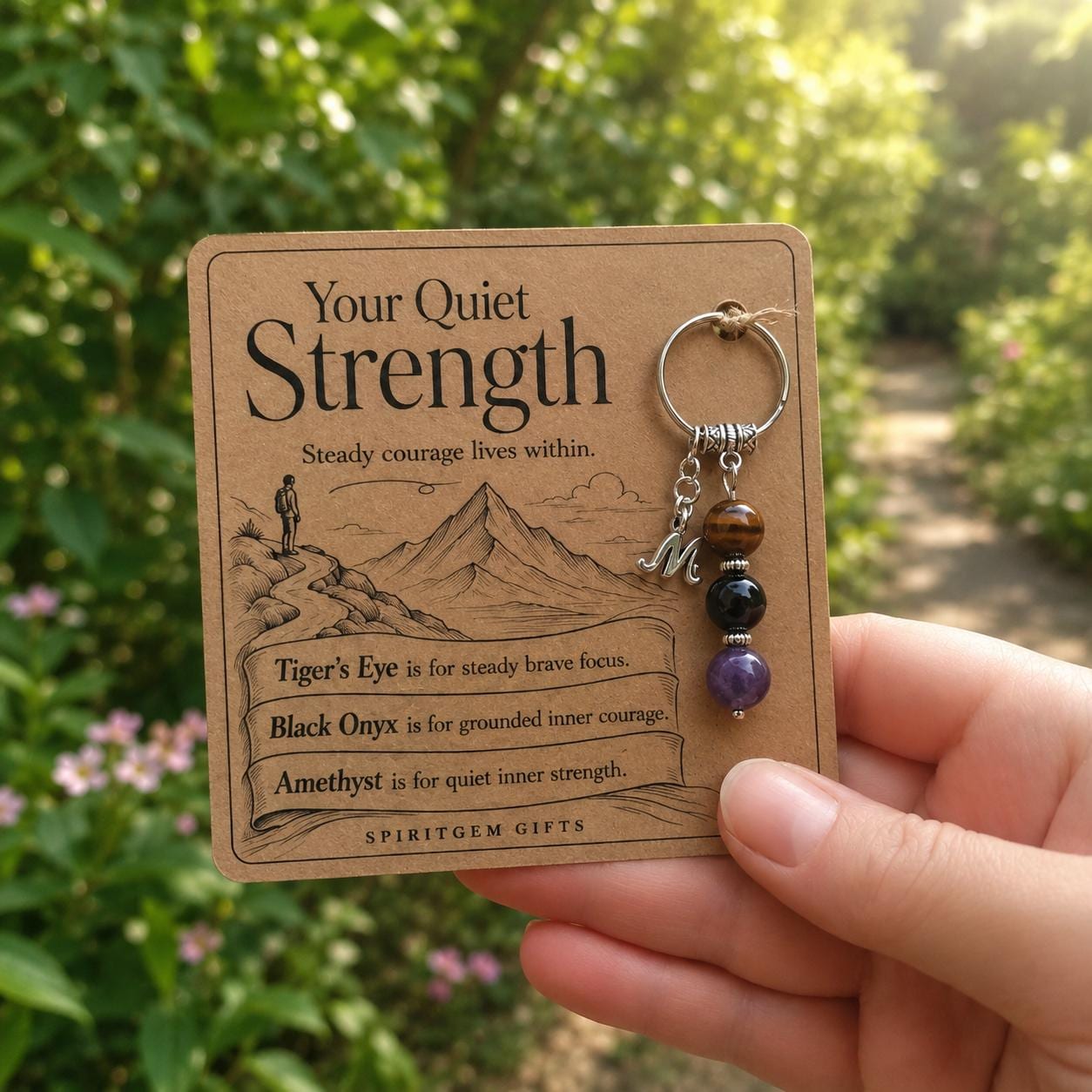 PERSONALISED COURAGE Crystal Keyring, Quiet Strength Gift with Illustrated Keepsake Card