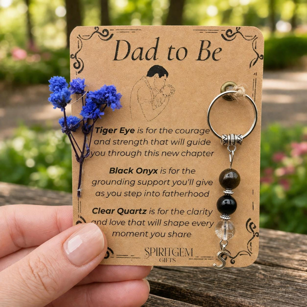 Personalised Dad to Be Gemstone Keepsake: Tiger Eye, Black Onyx, Clear Quartz