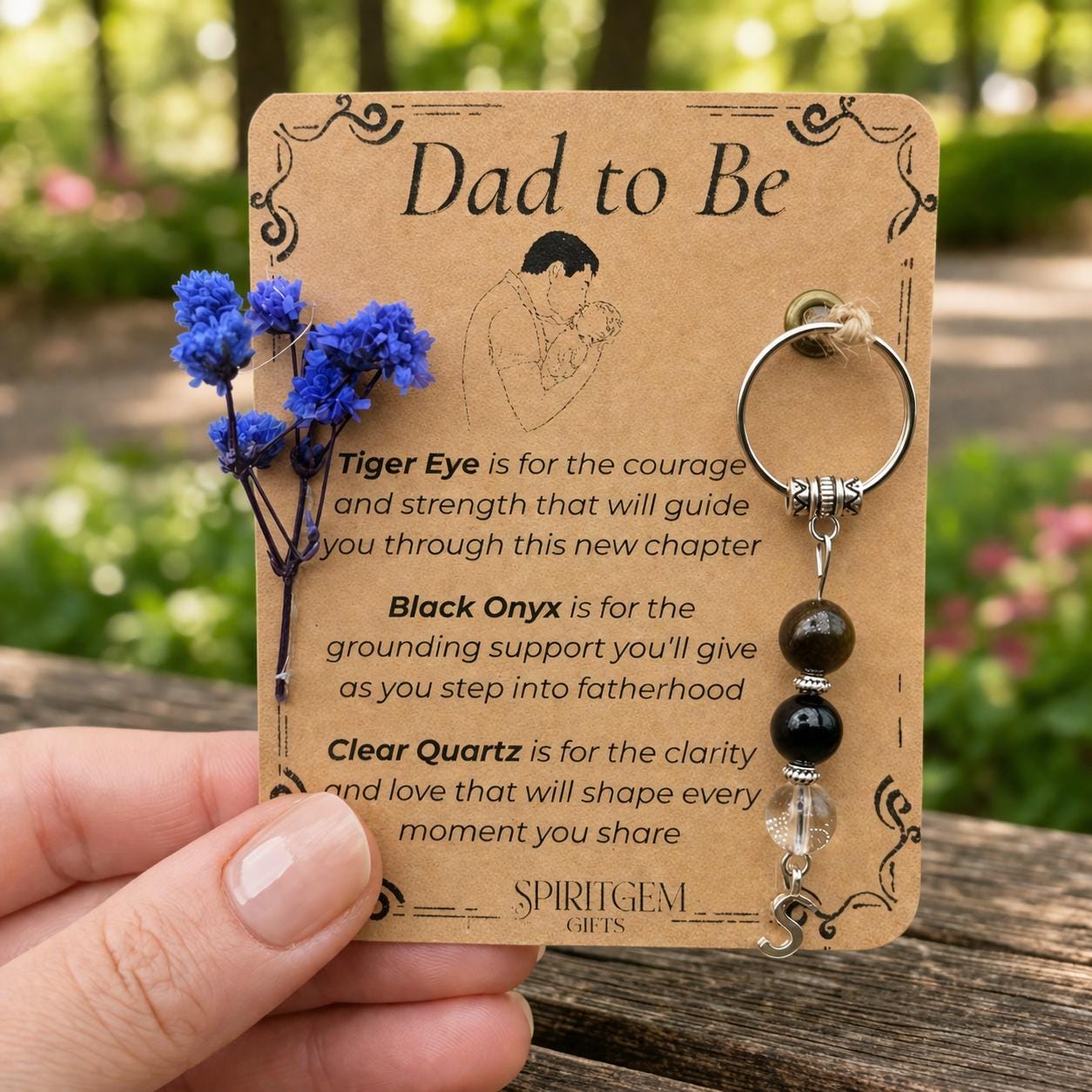 Personalised Dad to Be Gemstone Keepsake: Tiger Eye, Black Onyx, Clear Quartz
