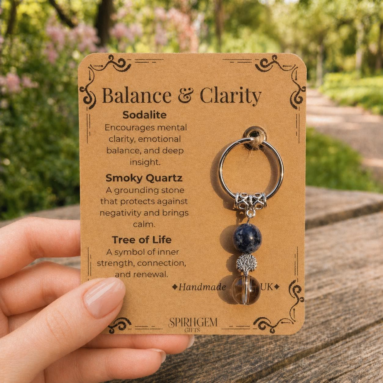 Personalized Healing Crystal Keyring: Sodalite, Smoky Quartz, Tree of Life Charm