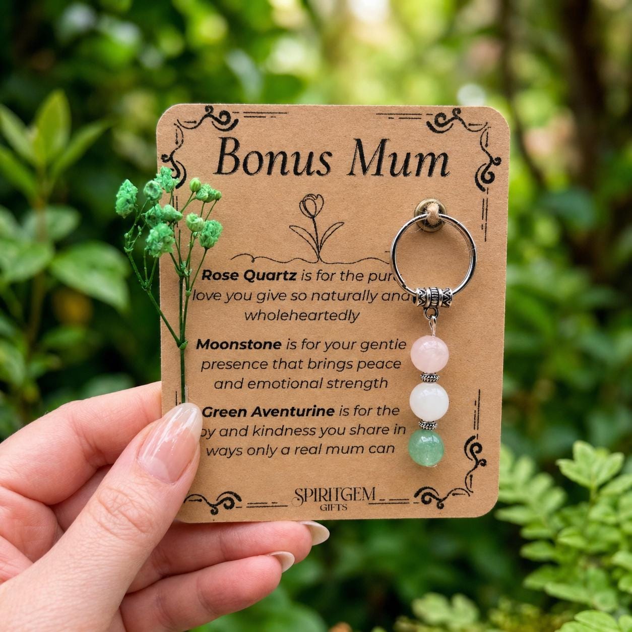 PERSONALISED BONUS MUM keyring. Gift for Step mum, Mother Figure, Thank You Mum, Crystal Keyring with Meaning, Bonus Mum Birthday Gift.