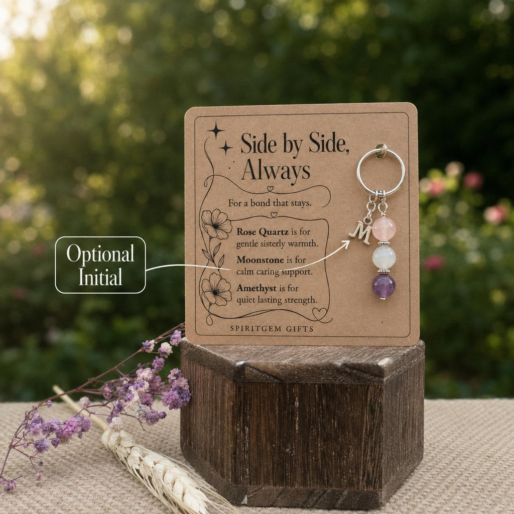 Personalised SISTER Crystal Keyring with Illustrated Keepsake Card Birthday Gift