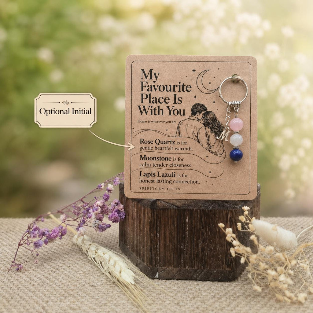 Personalised BOYFRIEND Crystal Keyring with Illustrated Keepsake Card Valentine’s Day Gift