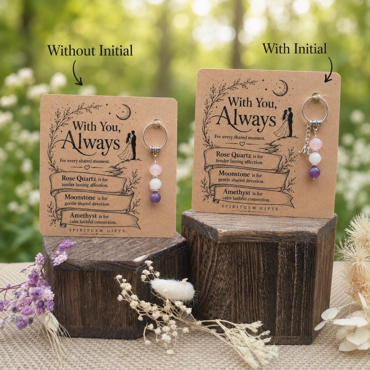 Anniversary Gift for Wife, Crystal Keyring with Illustrated 'With You, Always' Card
