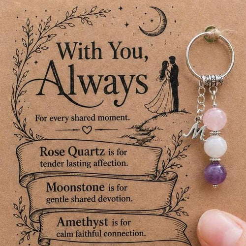 Anniversary Gift for Wife, Crystal Keyring with Illustrated 'With You, Always' Card