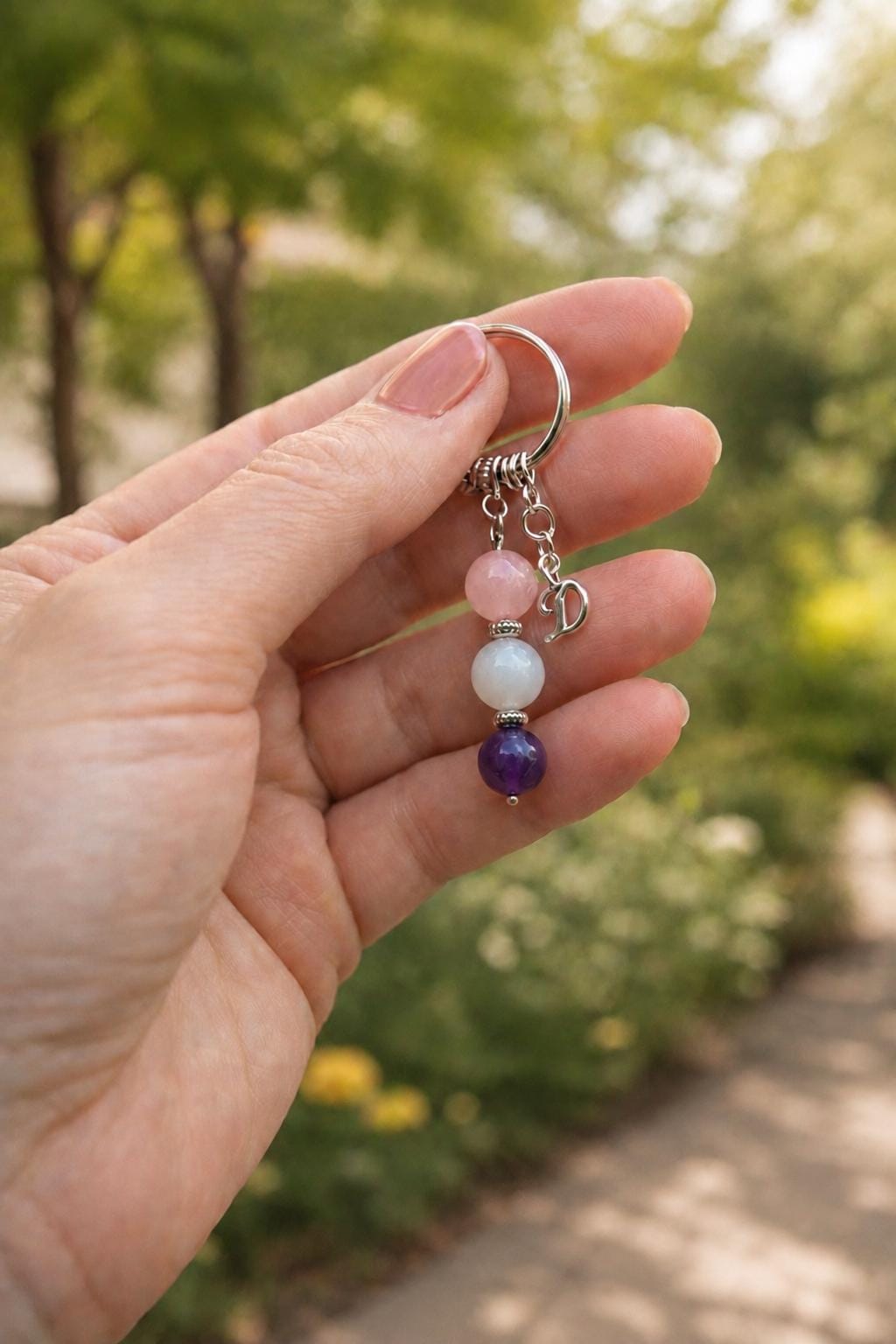 Girlfriend Gift, Crystal Keyring with Illustrated 'Chosen with Love' Card