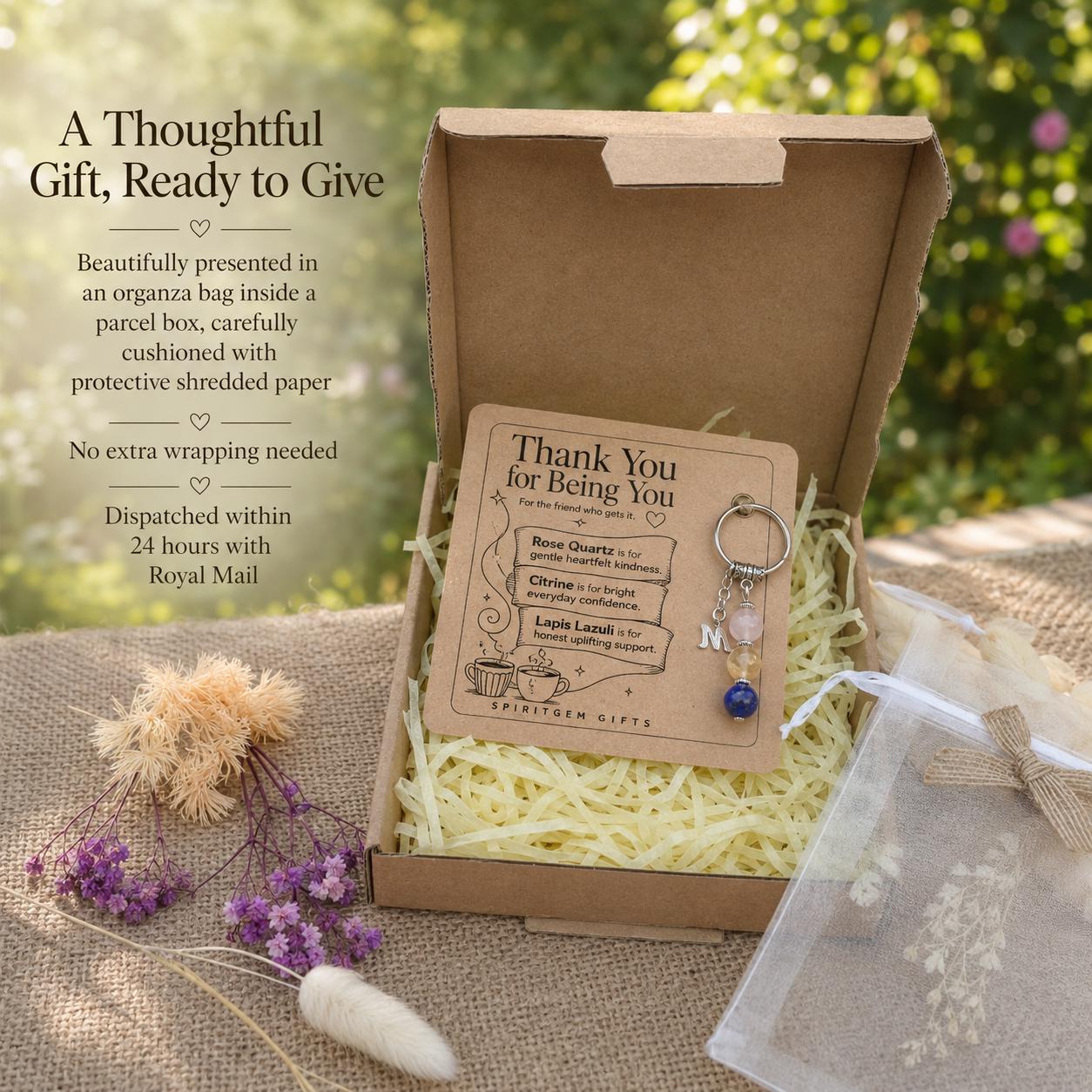 Personalised WORK BESTIE Crystal Keyring with Illustrated Keepsake Card Thank You Gift