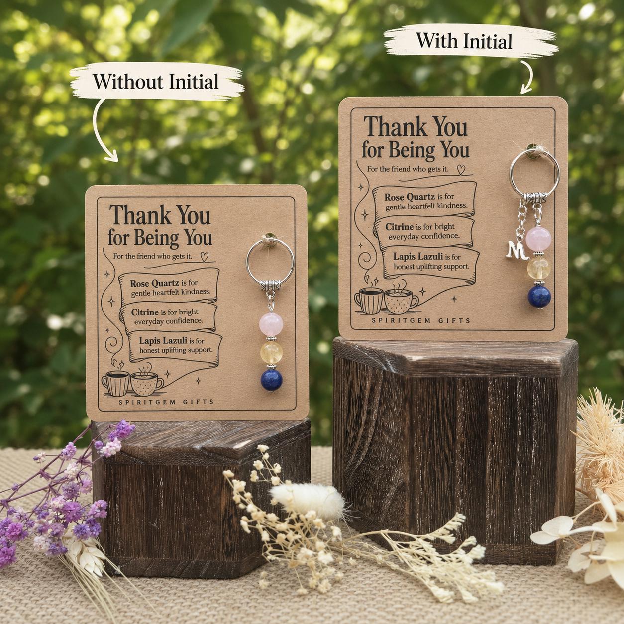 Personalised WORK BESTIE Crystal Keyring with Illustrated Keepsake Card Thank You Gift