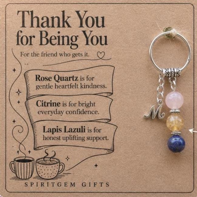 Personalised WORK BESTIE Crystal Keyring with Illustrated Keepsake Card Thank You Gift