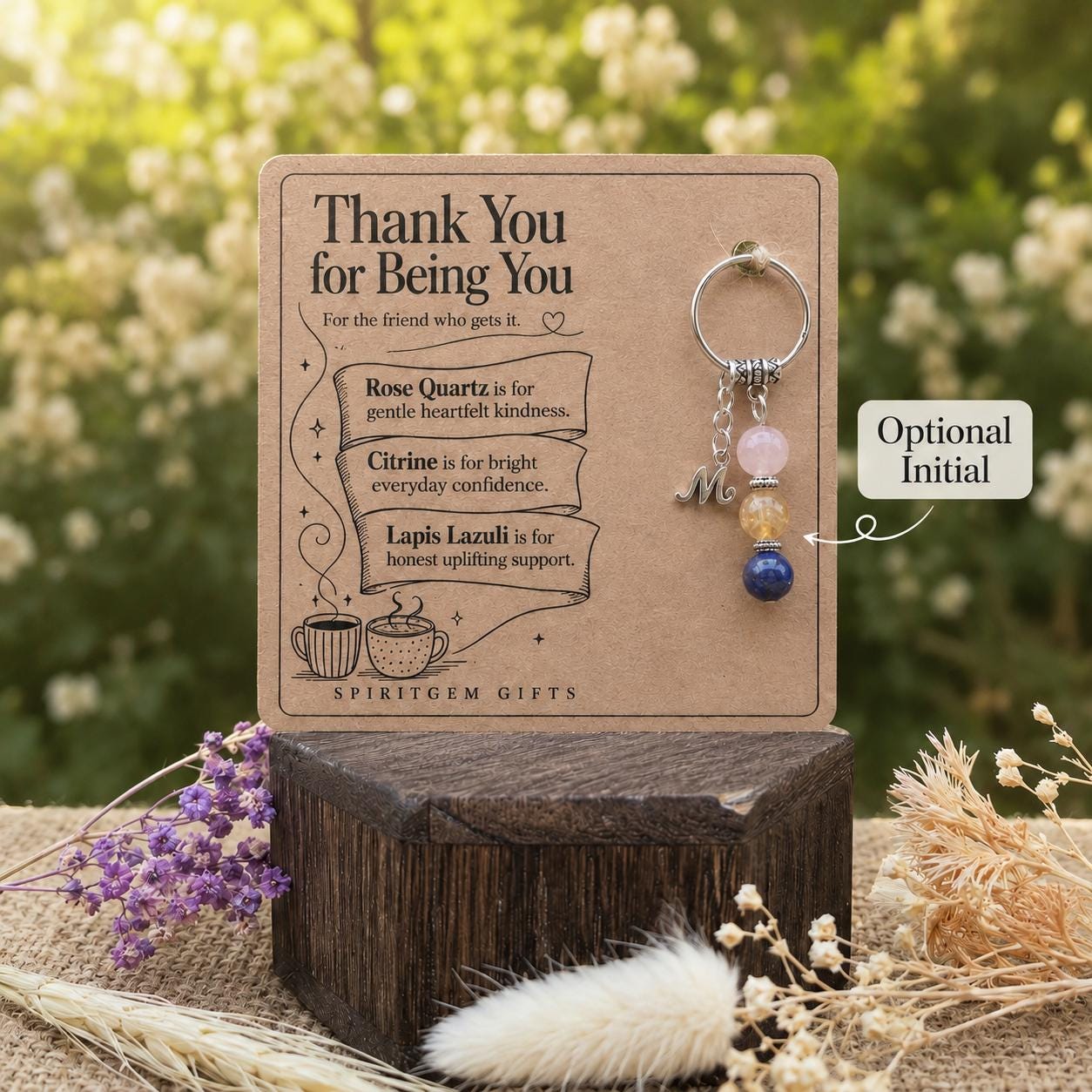 Personalised WORK BESTIE Crystal Keyring with Illustrated Keepsake Card Thank You Gift