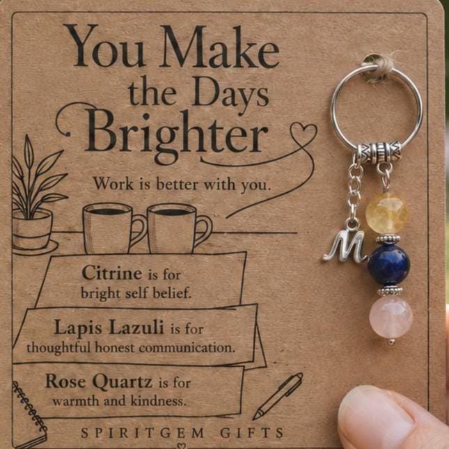 Work Bestie Gift, Colleague Crystal Keyring with Illustrated 'You Make the Days Brighter' Card