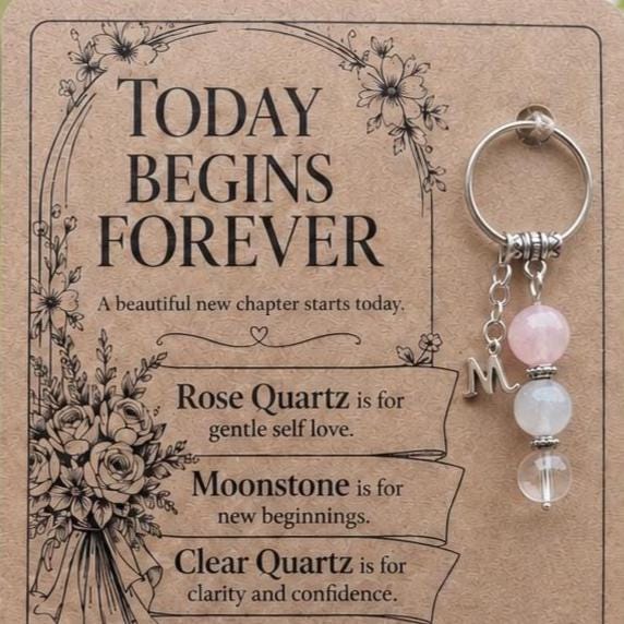 Bride to Be Gift, Crystal Keyring with Illustrated 'Today Begins Forever' Card, Hen Party Keepsake