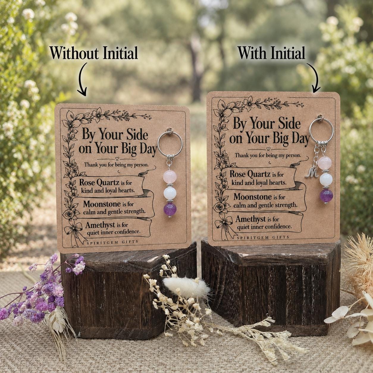 Bridesmaid Proposal Gift, Crystal Keyring with Illustrated 'By Your Side on Your Big Day' Card