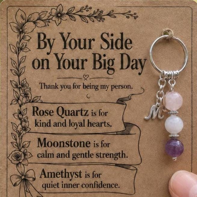 Bridesmaid Proposal Gift, Crystal Keyring with Illustrated 'By Your Side on Your Big Day' Card