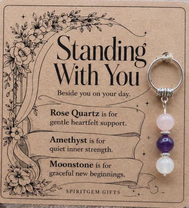 Maid of Honour Thank You Gift, Crystal Keyring with Illustrated 'Standing With You' Card