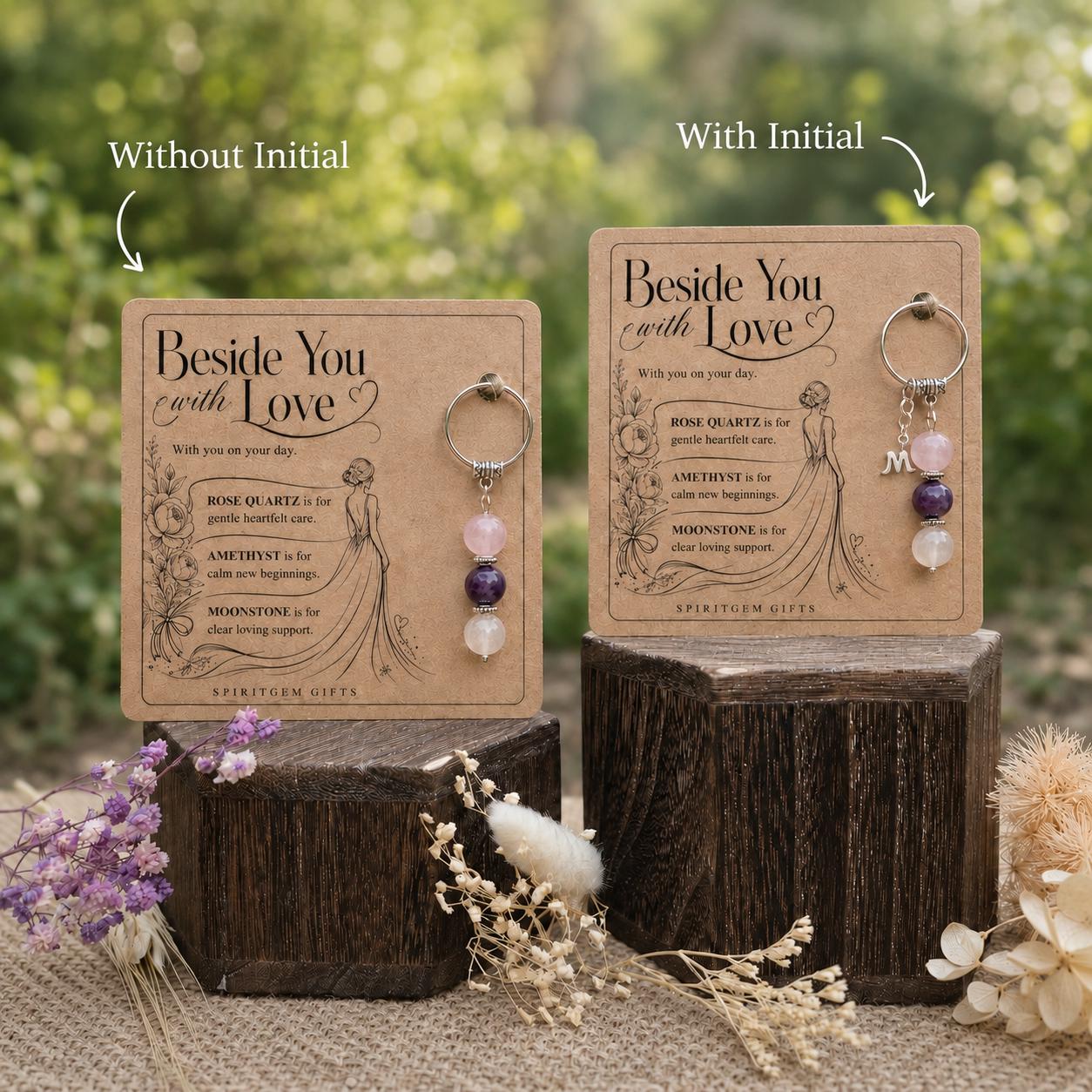 Personalised TEAM BRIDE Crystal Keyring with Illustrated Keepsake Card Wedding Gift