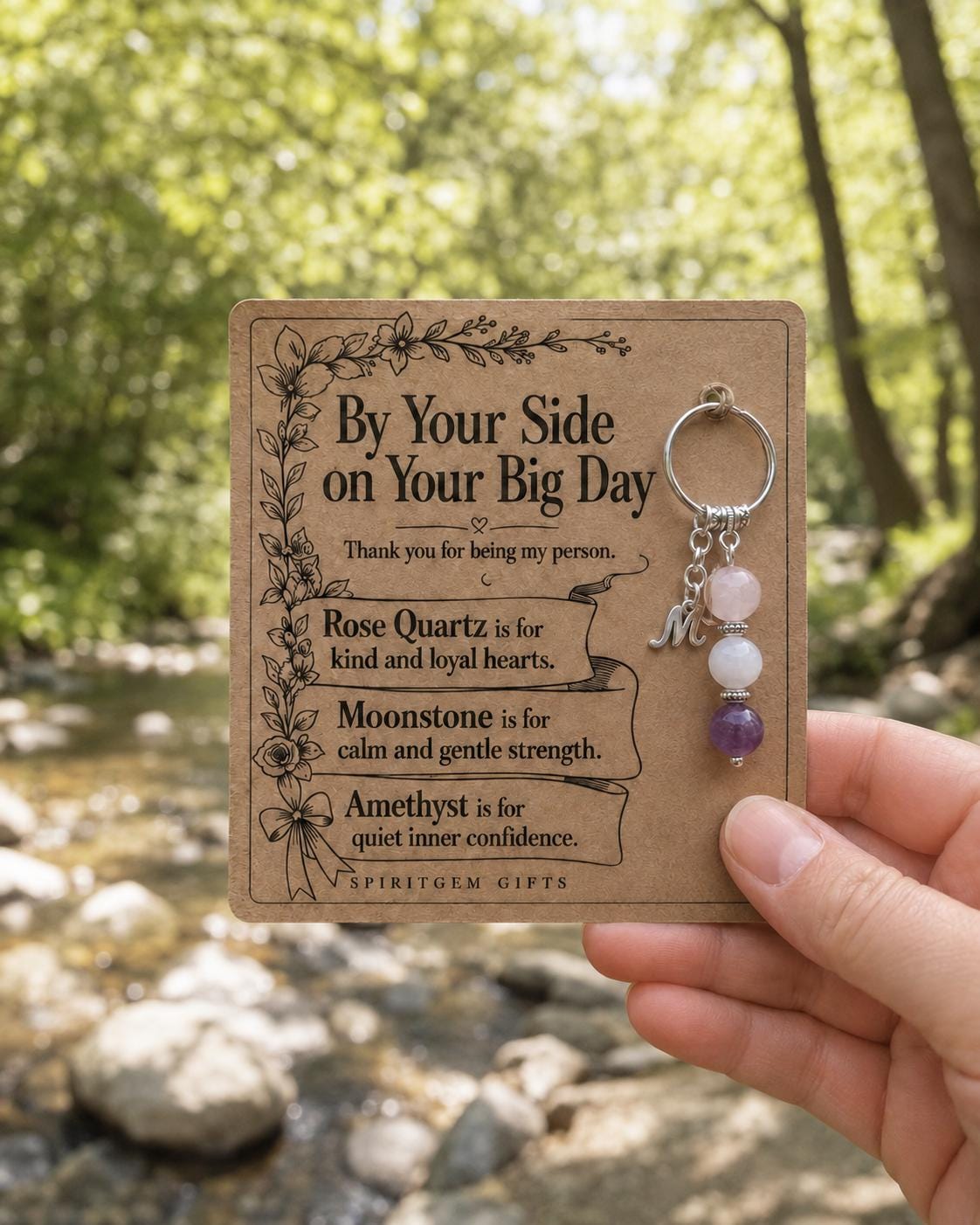 Bridesmaid Proposal Gift, Crystal Keyring with Illustrated 'By Your Side on Your Big Day' Card
