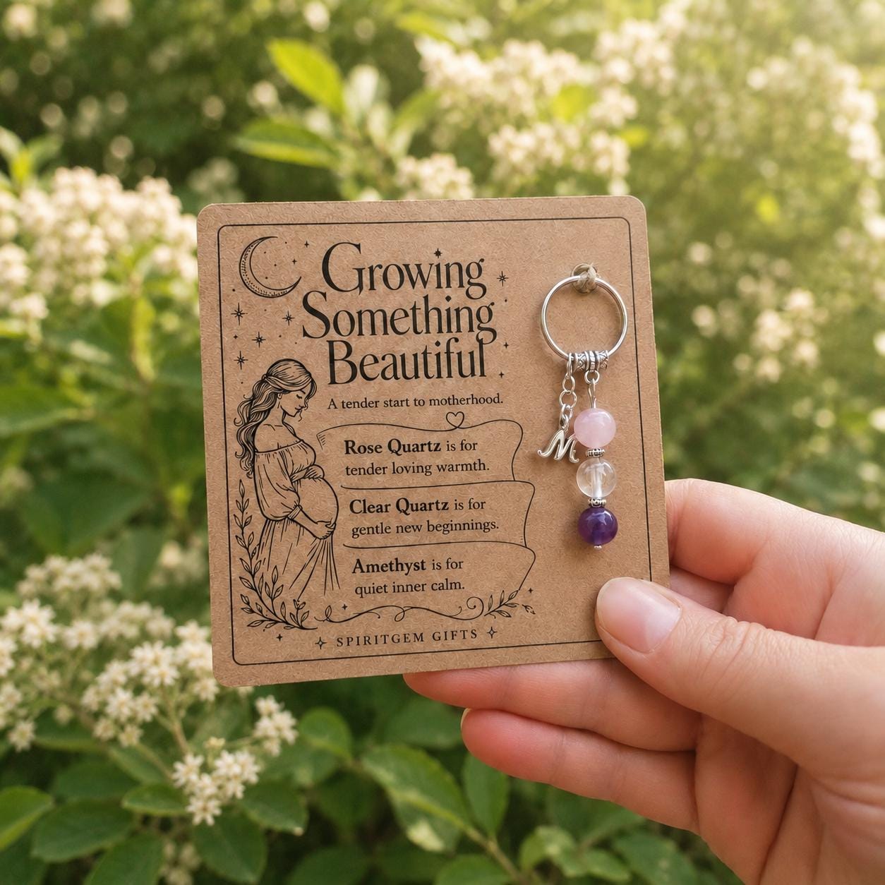 Personalised PREGNANCY Crystal Keyring with Illustrated Keepsake Card Baby Shower Gift
