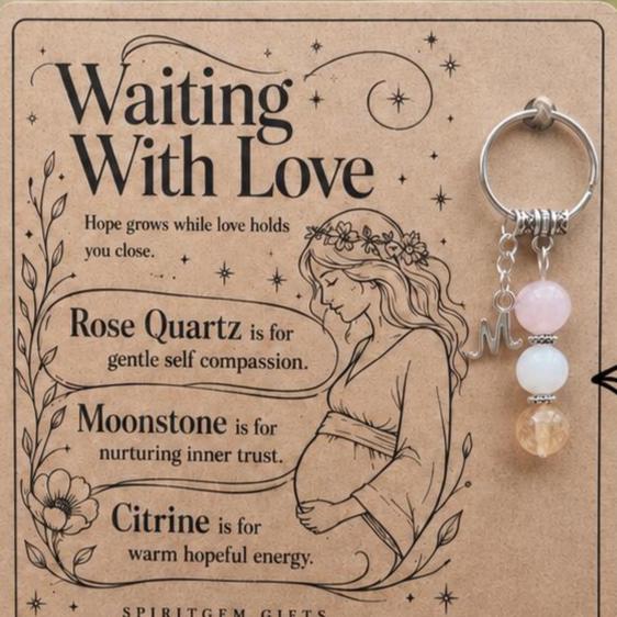 Personalised FERTILITY Crystal Keyring with Illustrated Keepsake Card Hope Gift