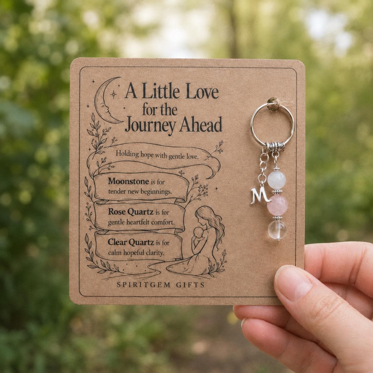 Personalised IVF Crystal Keyring with Illustrated Keepsake Card Fertility Gift