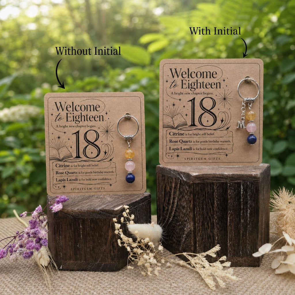 18th Birthday Gift for Her, Crystal Keyring with Illustrated 'Welcome to Eighteen' Card, Personalised Keepsake