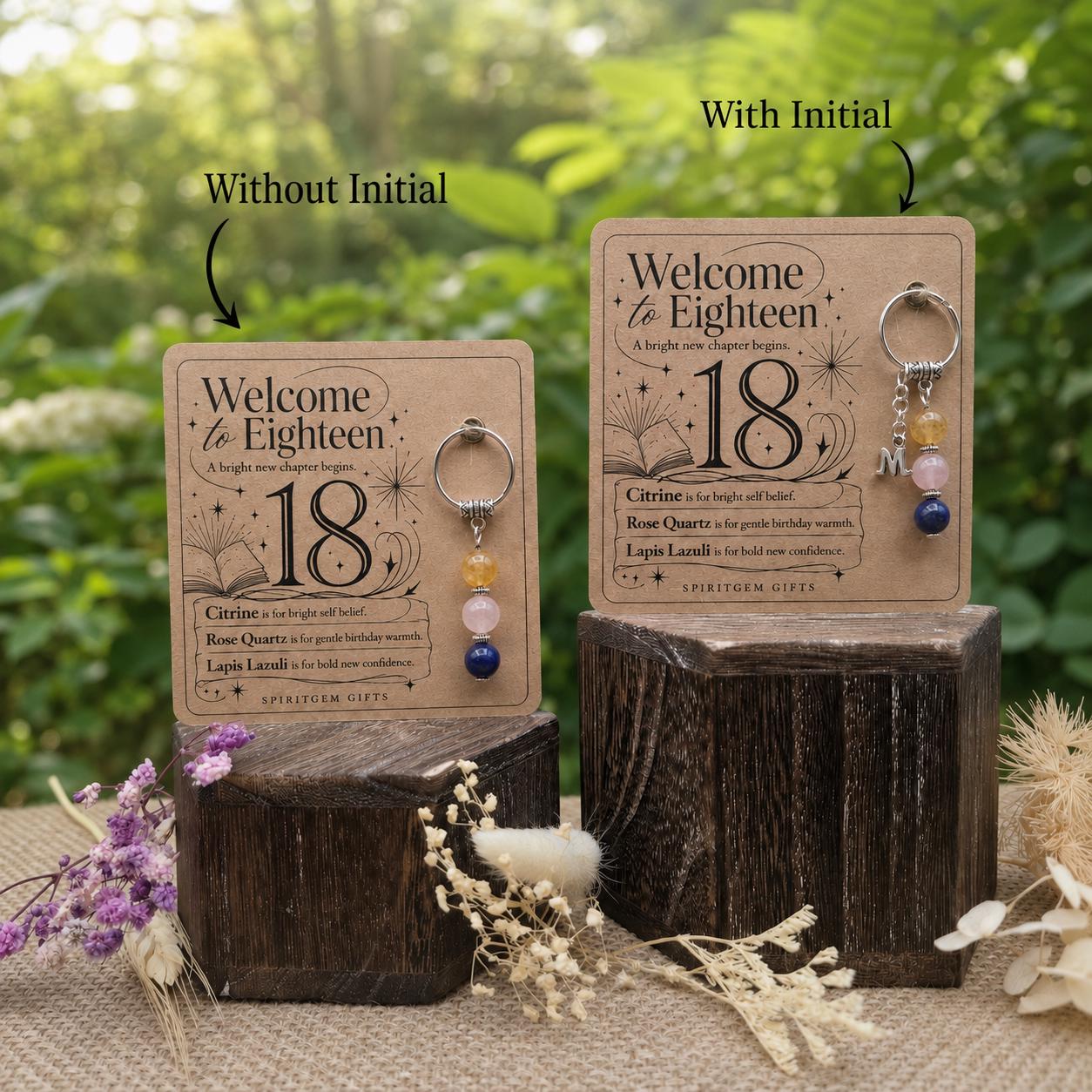 18th Birthday Gift for Her, Crystal Keyring with Illustrated 'Welcome to Eighteen' Card, Personalised Keepsake