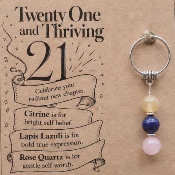 Personalised 21ST BIRTHDAY Crystal Keyring with Illustrated Keepsake Card Milestone Gift