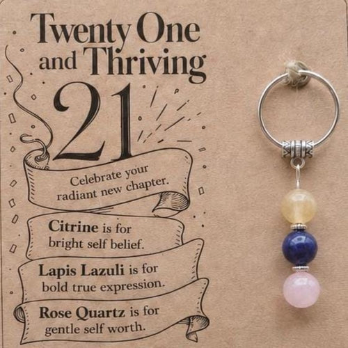 21st Birthday Crystal Keyring with Citrine, Lapis Lazuli and Rose Quartz