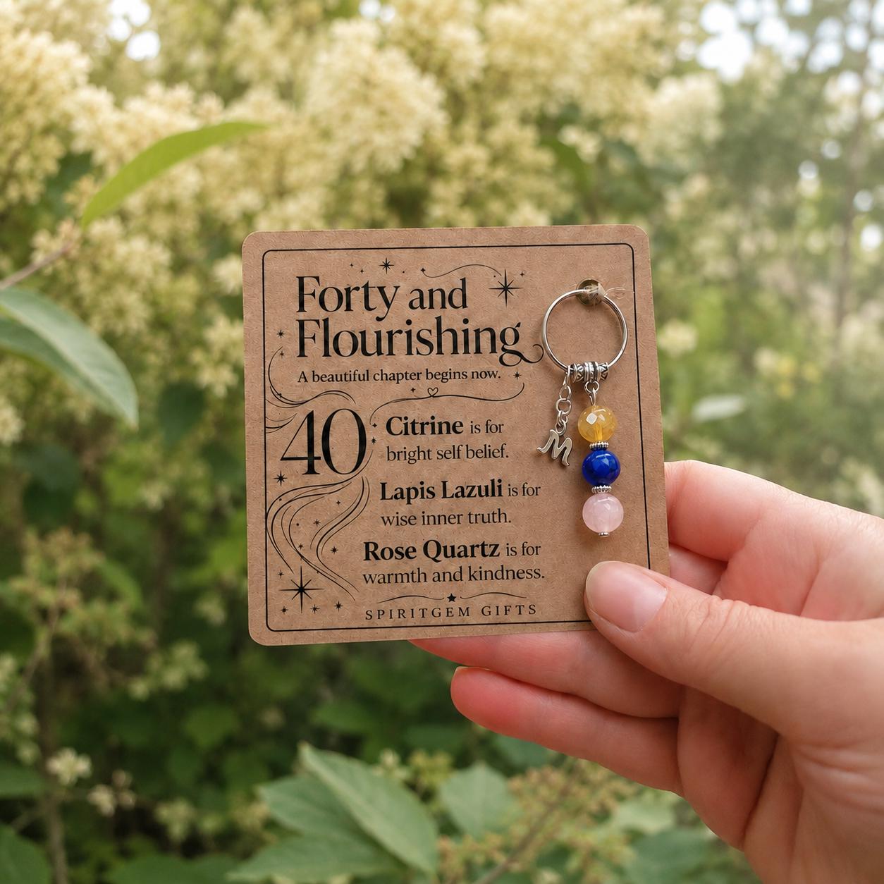 Personalised 40TH BIRTHDAY Crystal Keyring with Illustrated Keepsake Card Milestone Gift