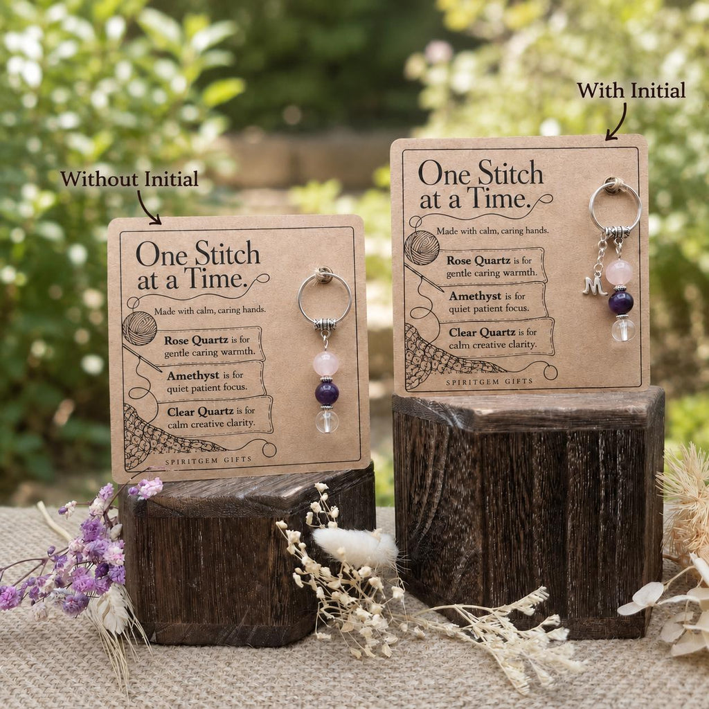 Crochet Lover Gift, Crystal Keyring with Illustrated 'One Stitch at a Time' Card